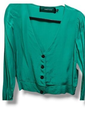 Code x Mode Women’s Emerald Green Dressy V-Neck Top Cardigan Blouse